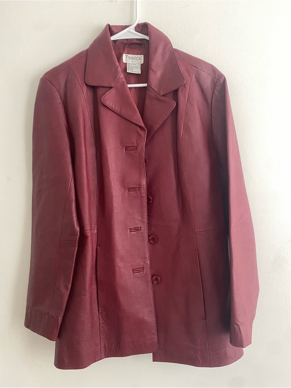 Tribeca Women's Burgundy Leather Button-Front Jacket